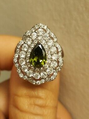 New 925 Silver Pear Cut Peridot Diamond Ring for Women